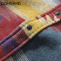 GONTHWID Hip Hop Tie Dye przystawki przycisk z długim rękawem koszule męskie mody dorywczo Streetwear sukienka koszula płaszcze męskie Hipster koszule topy 5